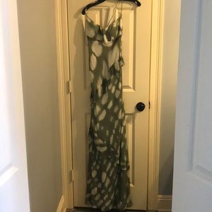 Green and white floor length dress.